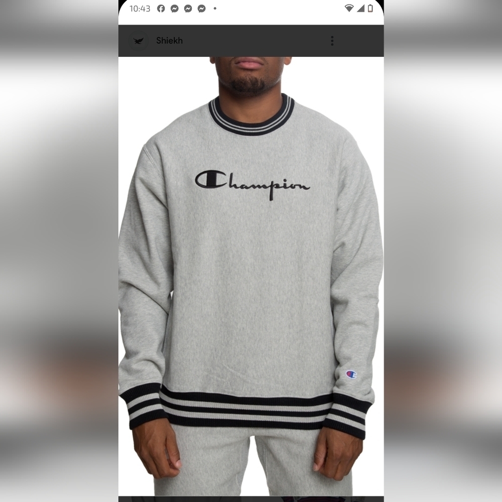Champion Men's Light Gray Crewneck Sweater Size L